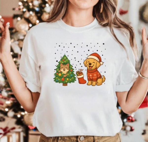 Cats and dog , Christmas 2025 T-shirt - Image 2